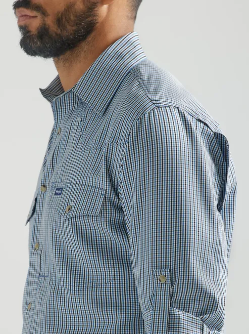 112326154 - Wrangler Men’s Performance Snap LS Plaid - Blue Gray