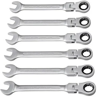 12pc 8-19mm SAE Metric Flexible Ring Head Ratcheting Wrench Spanner Combo Tool