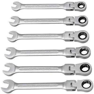 12pc 8-19mm SAE Metric Flexible Ring Head Ratcheting Wrench Spanner Combo Tool