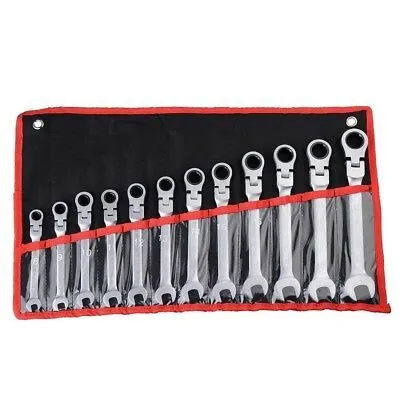 12pc 8-19mm SAE Metric Flexible Ring Head Ratcheting Wrench Spanner Combo Tool