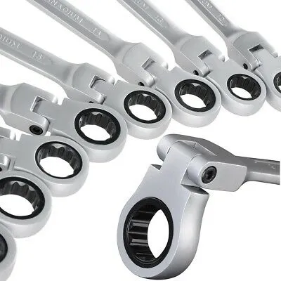 12pc 8-19mm SAE Metric Flexible Ring Head Ratcheting Wrench Spanner Combo Tool