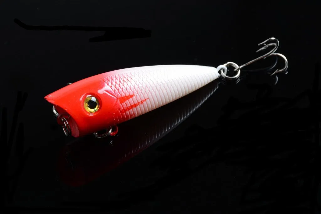 5X 6cm Popper Lures with 3D Eyes, Sharp Hooks, Fresh Saltwater