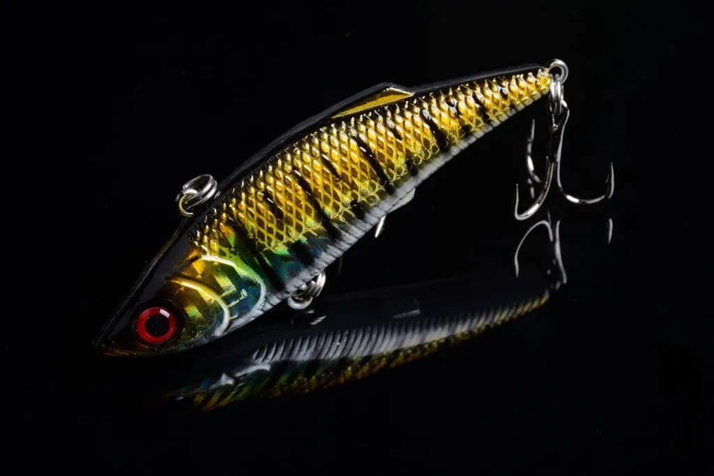 6x 8cm Vib Bait Fishing Lures 3D Eyes Sharp Hooks Tackle