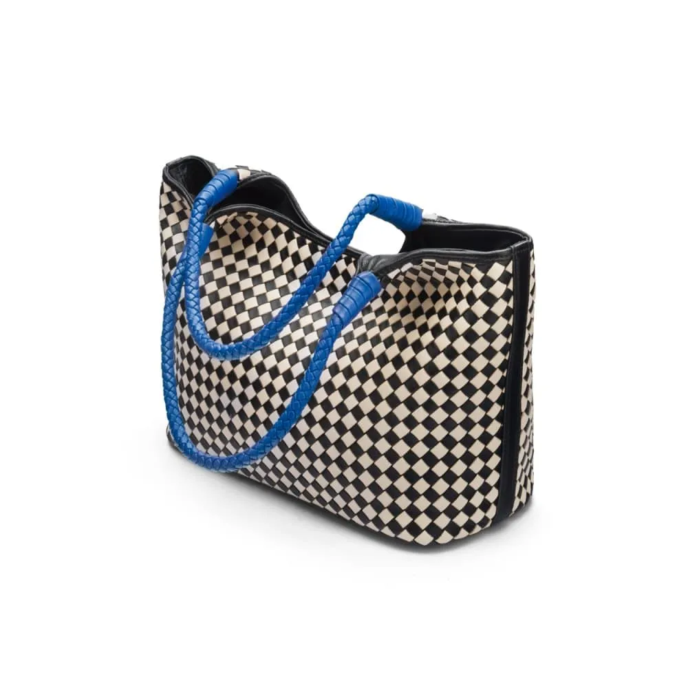 Anya Woven Leather Shoulder Bag - Mono Check With Cobalt