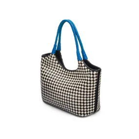 Anya Woven Leather Shoulder Bag - Mono Check With Cobalt