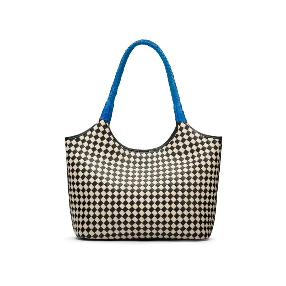 Anya Woven Leather Shoulder Bag - Mono Check With Cobalt