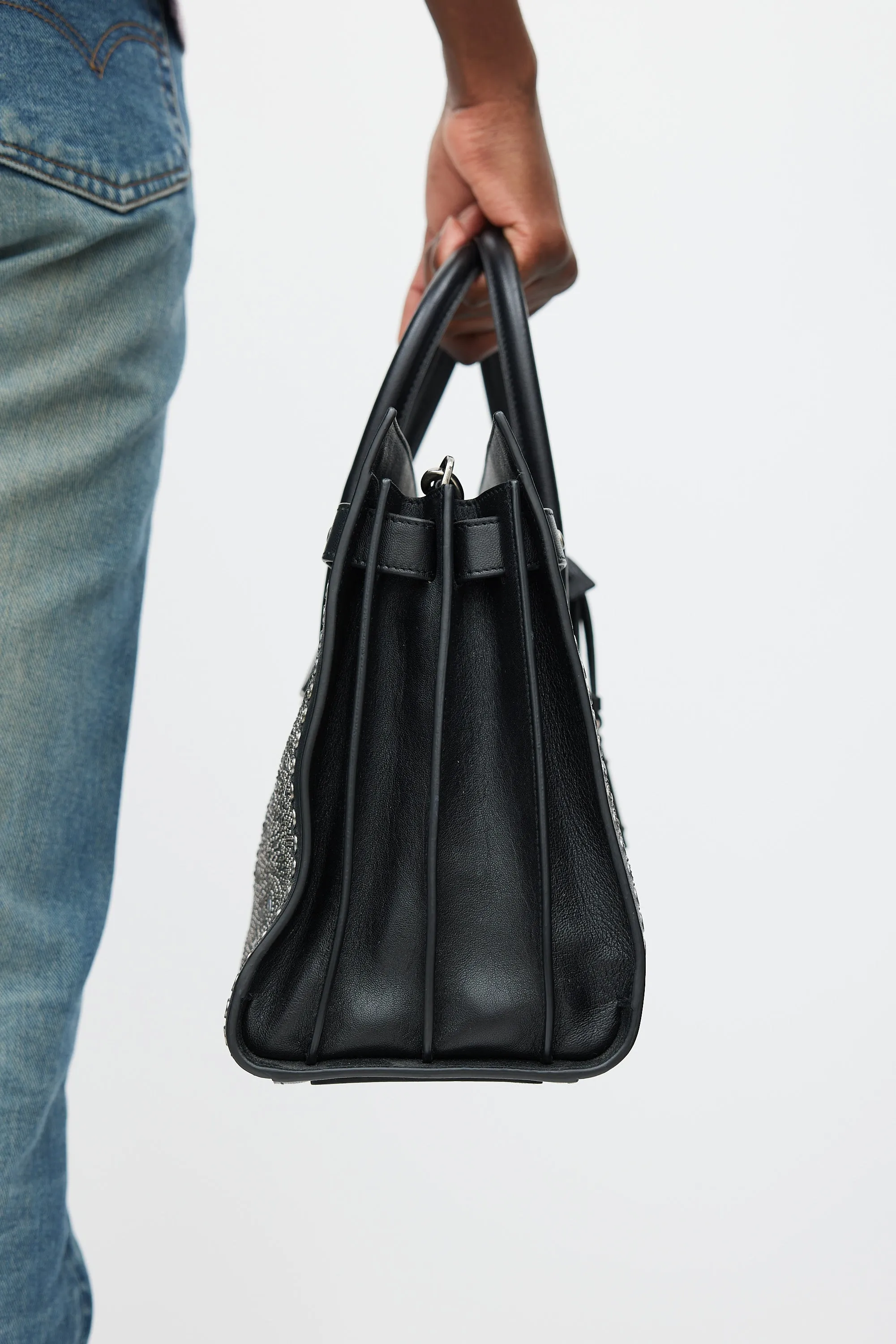 Black & Silver Leather Studded Sac De Jour Bag
