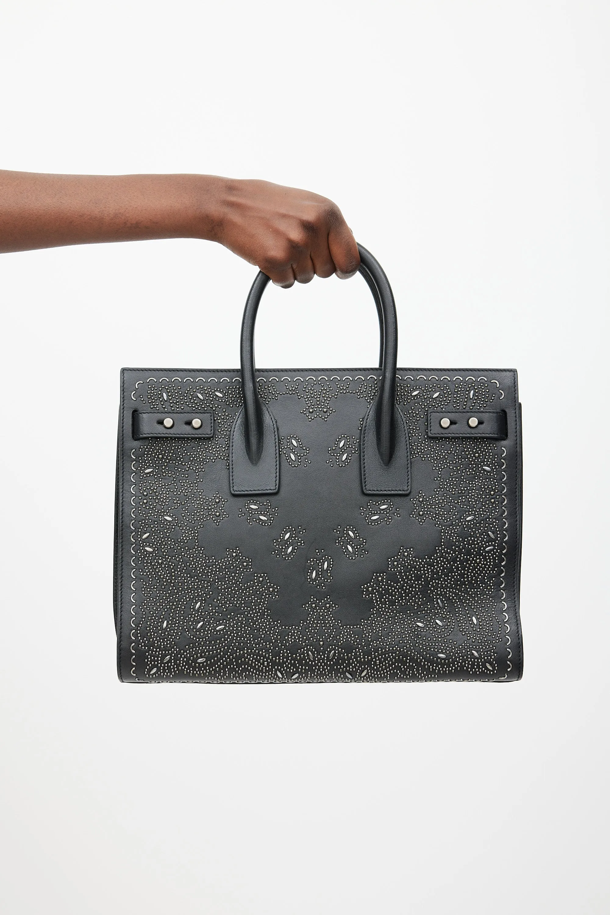 Black & Silver Leather Studded Sac De Jour Bag
