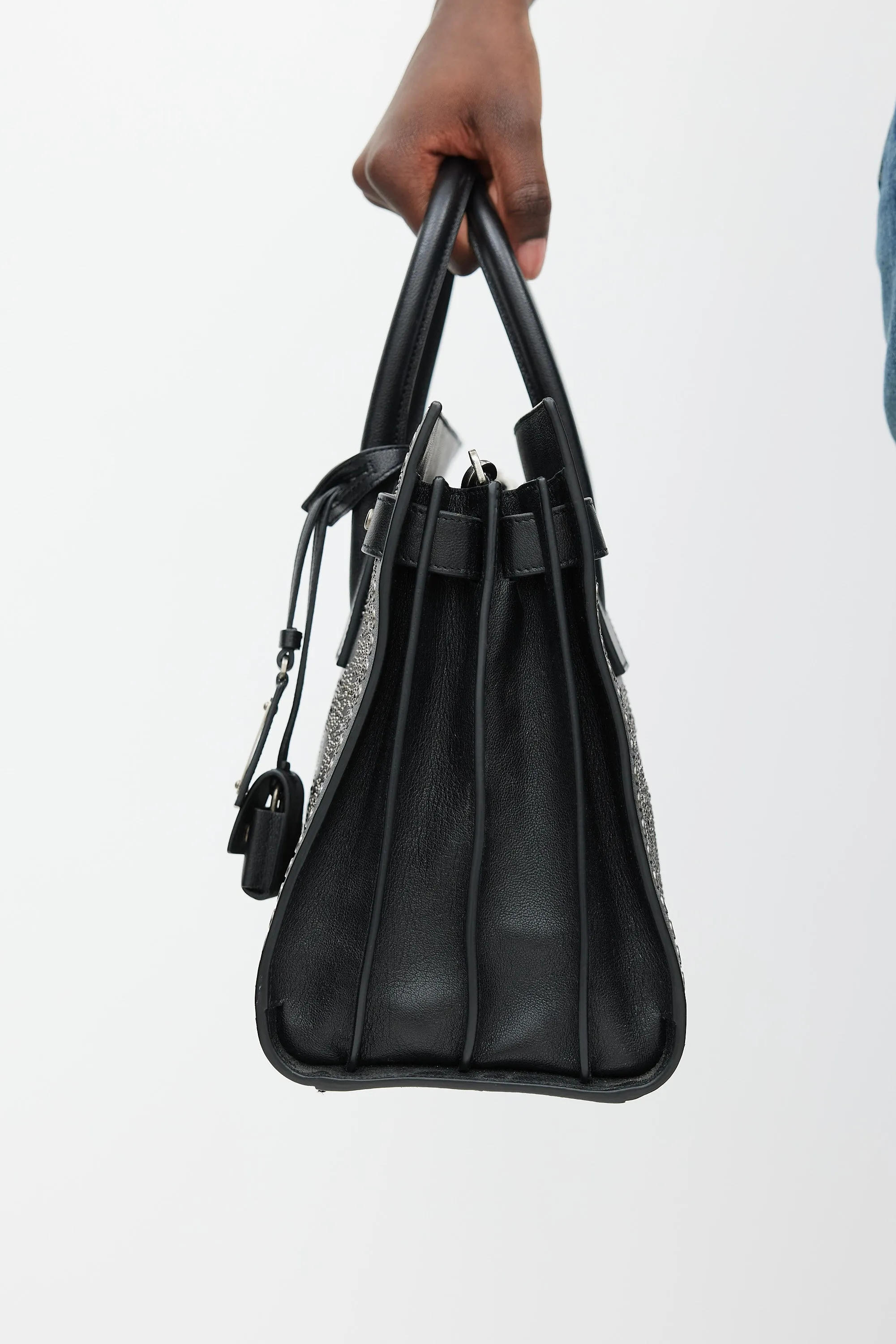 Black & Silver Leather Studded Sac De Jour Bag