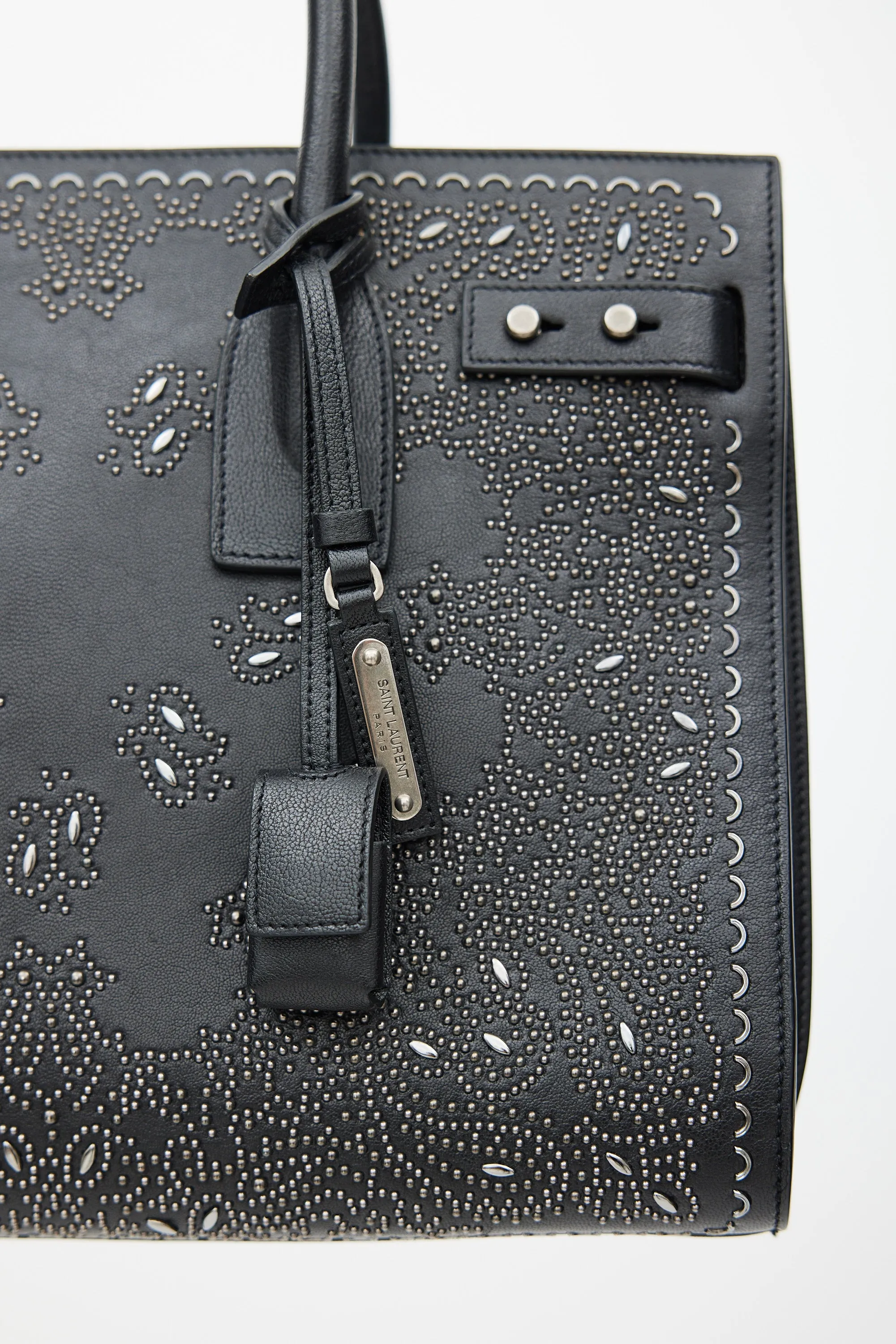 Black & Silver Leather Studded Sac De Jour Bag