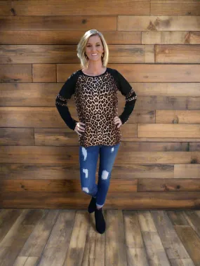 Black Raglan Sleeve Leopard Blouse