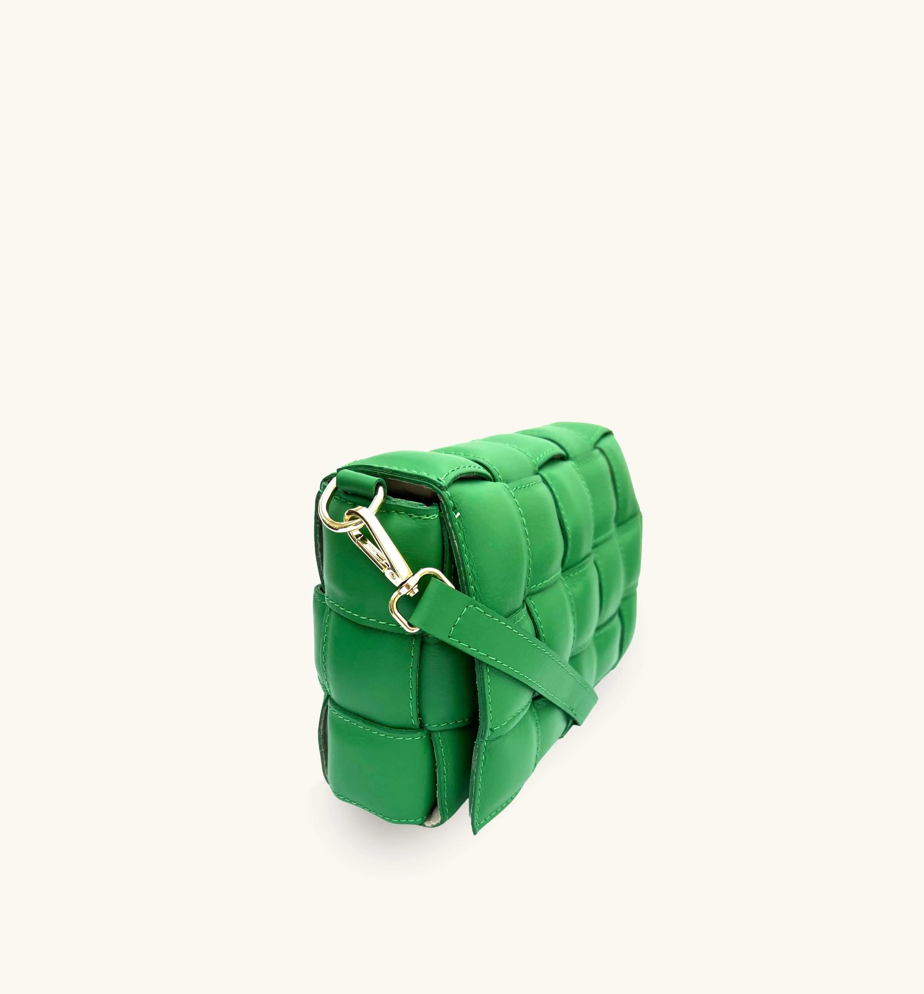 Bottega Green Padded Woven Leather Crossbody Bag