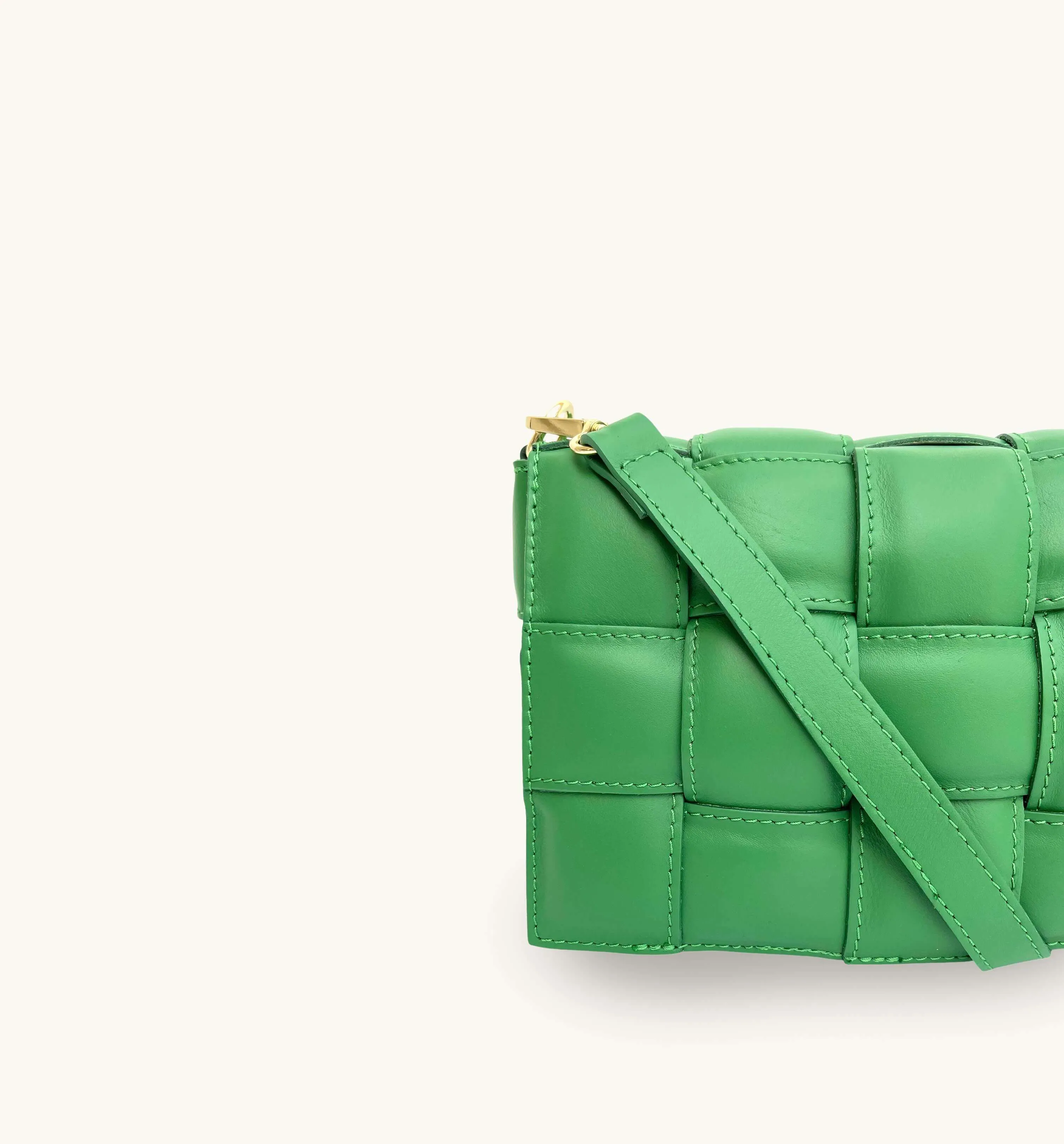 Bottega Green Padded Woven Leather Crossbody Bag