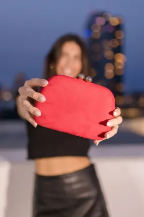Clara Faux Suede Crossbody Clutch Red