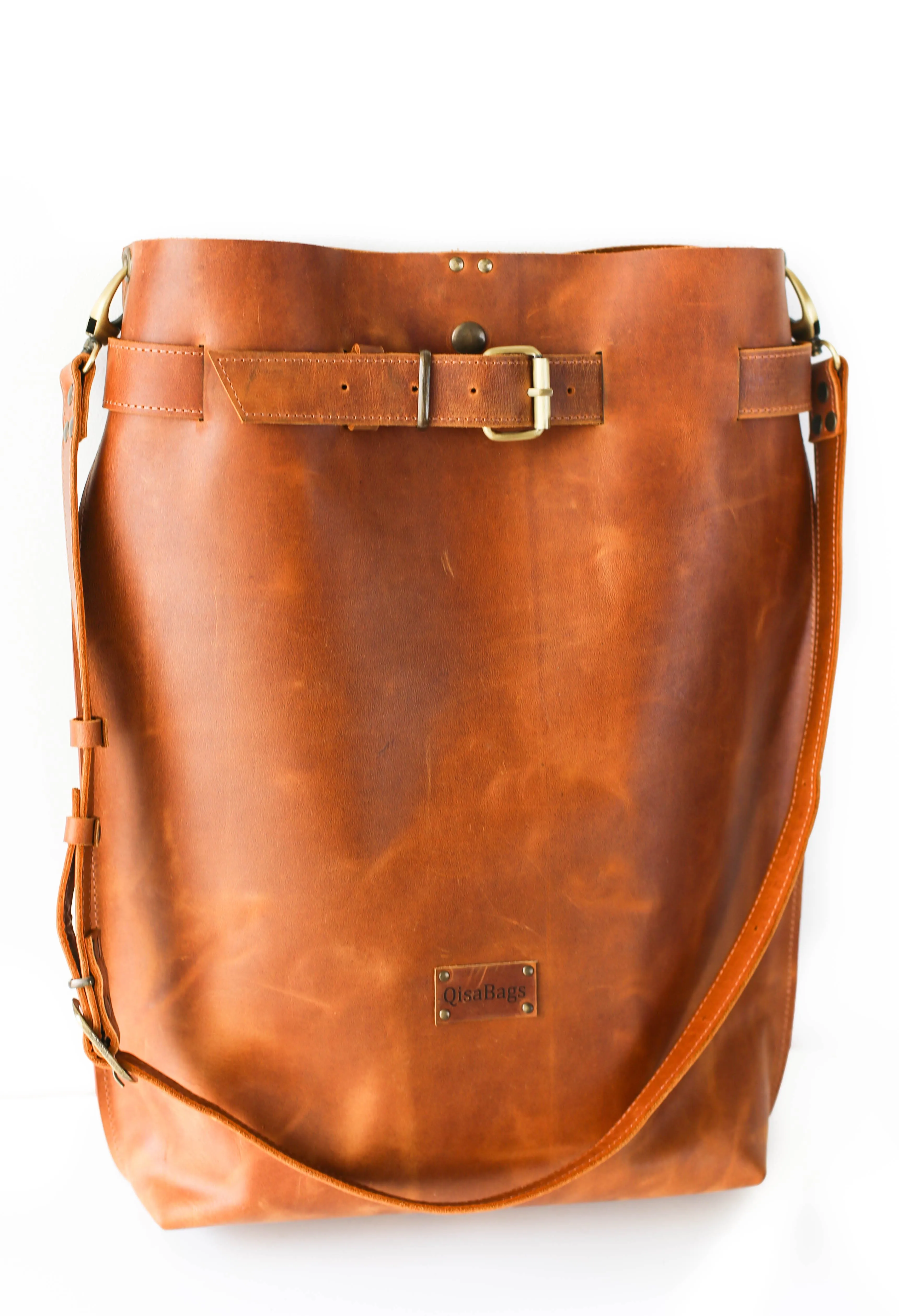 Cognac Brown Large Leather Backpack