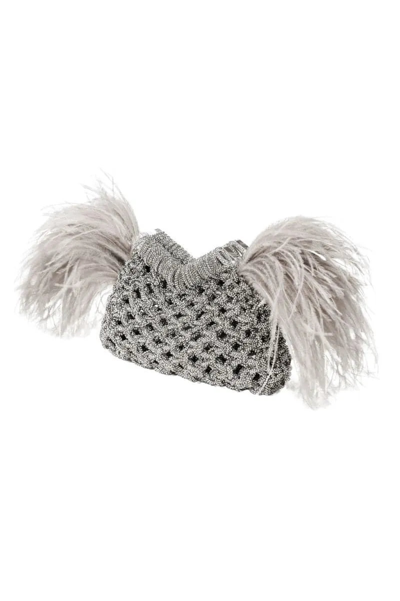 CRYSTAL DIAMOND PLUMES CLUTCH BAG