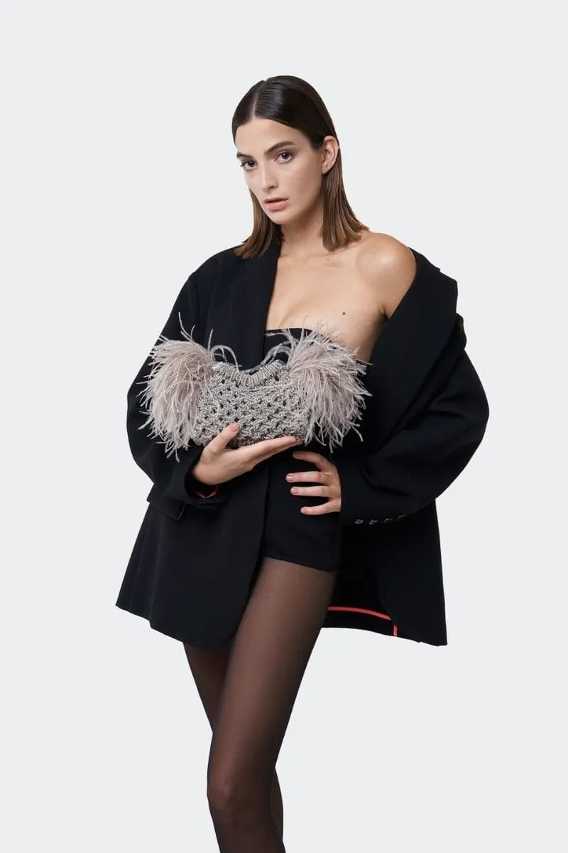 CRYSTAL DIAMOND PLUMES CLUTCH BAG