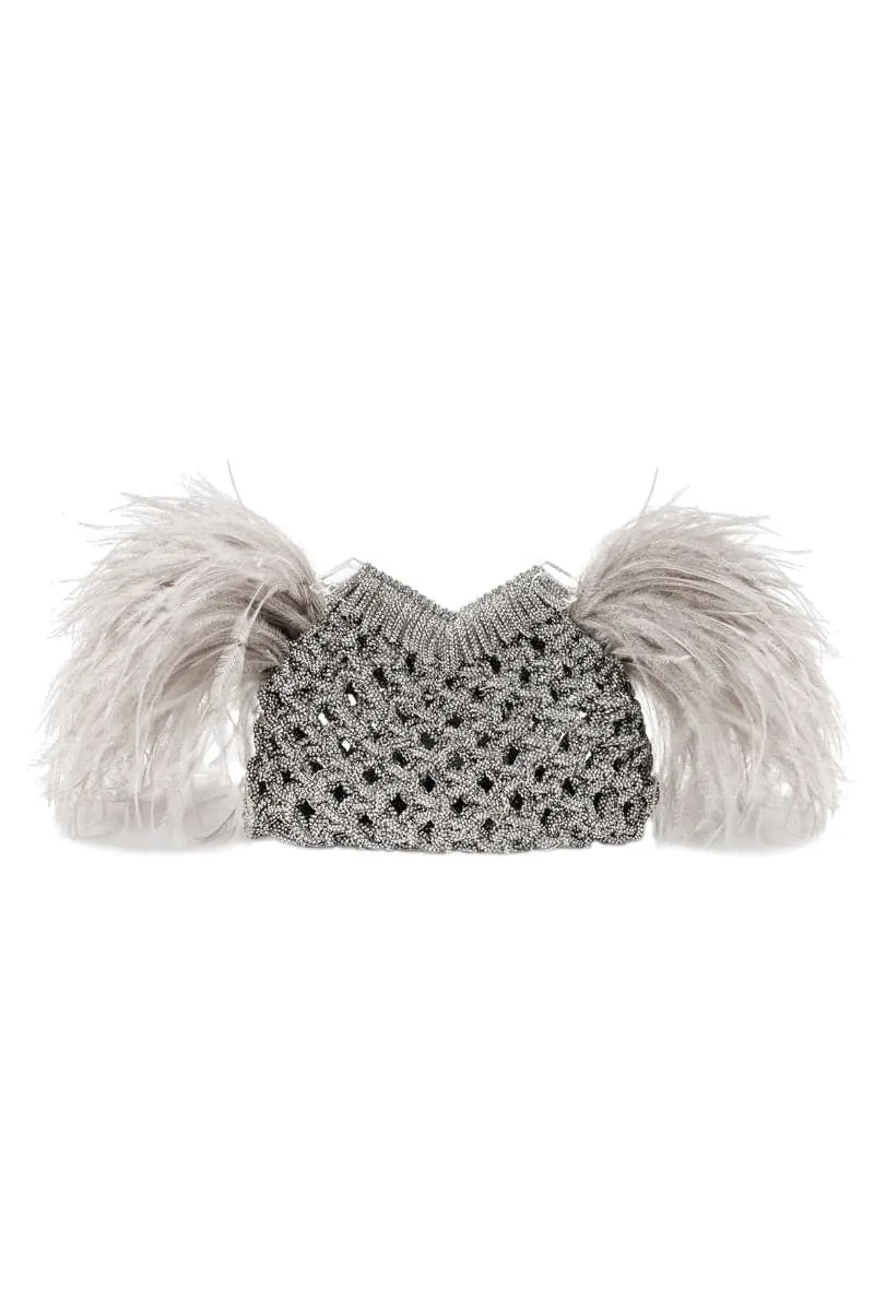 CRYSTAL DIAMOND PLUMES CLUTCH BAG