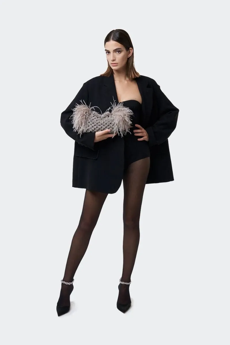 CRYSTAL DIAMOND PLUMES CLUTCH BAG
