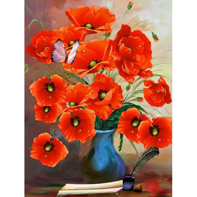 Diamond Art Poppies 30cm X 40cm Full Drill