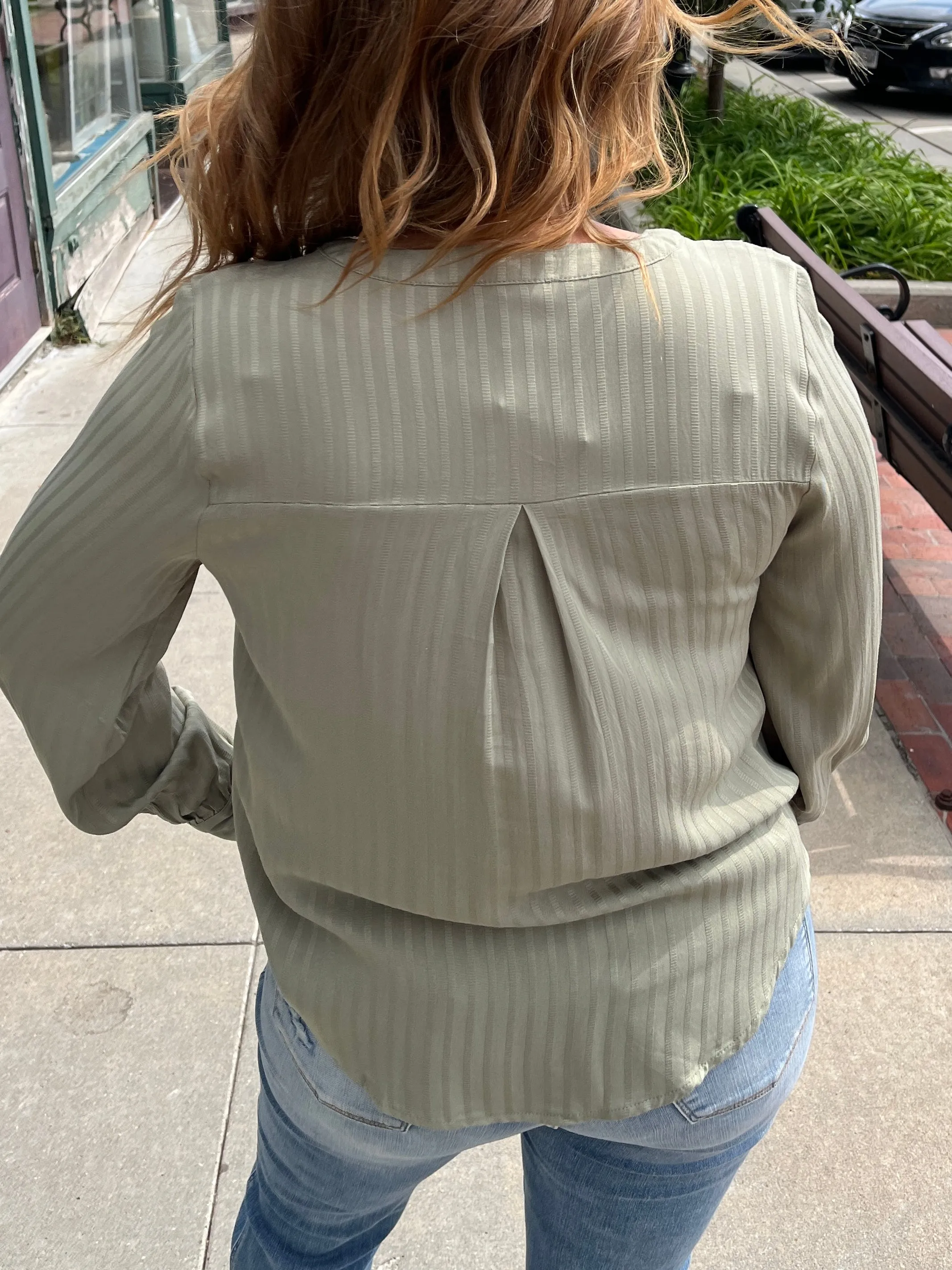 Dobby Stripe Long Sleeve Blouse