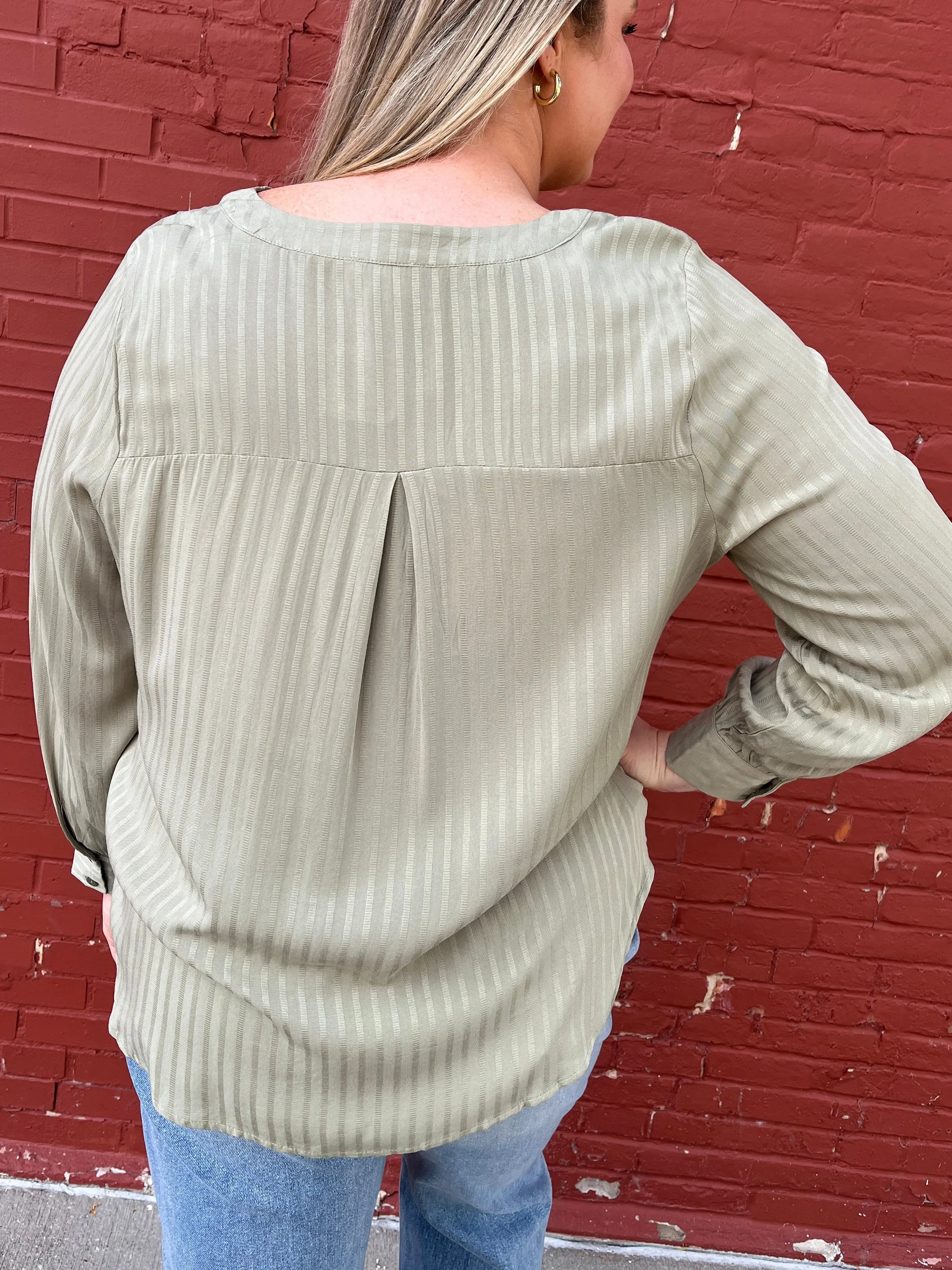 Dobby Stripe Long Sleeve Blouse