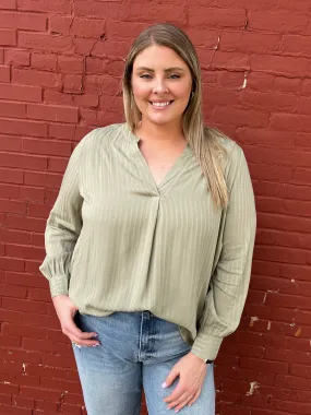 Dobby Stripe Long Sleeve Blouse