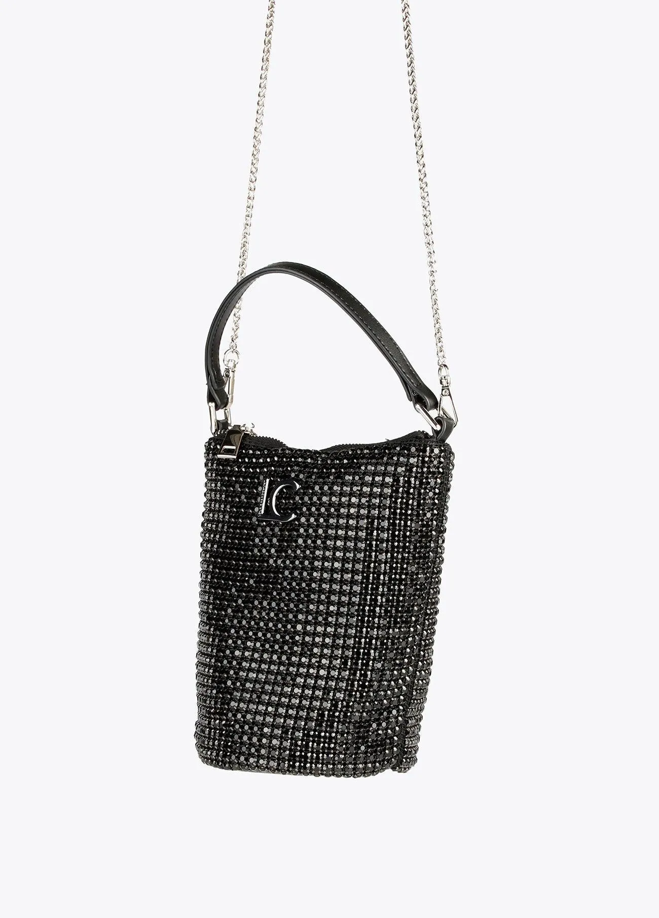 Drawstring bag with crystals