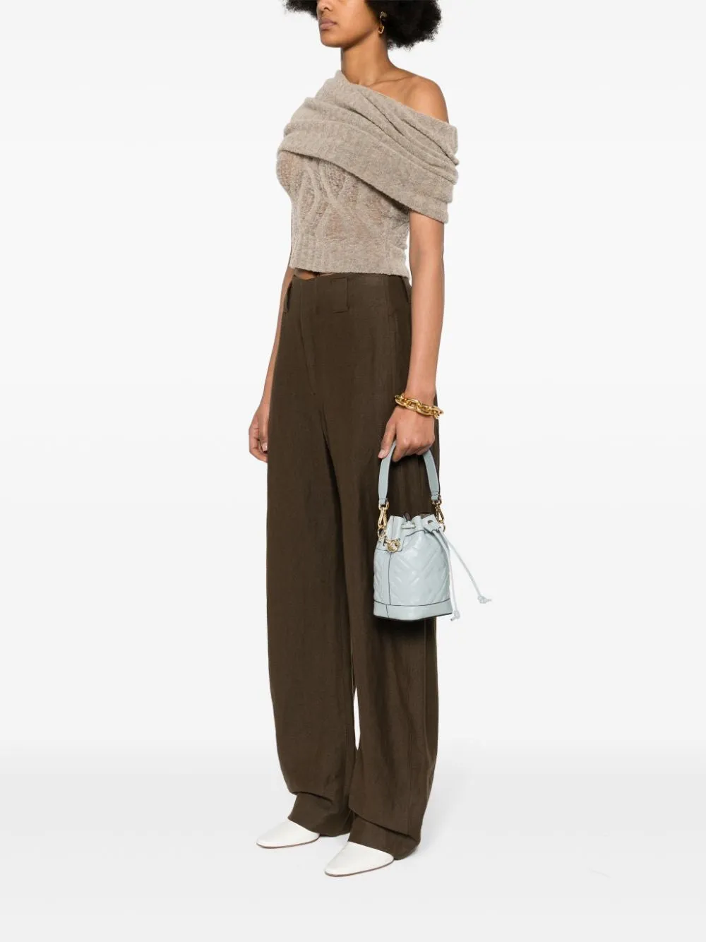 FENDI Embroidered Mini Bucket Handbag