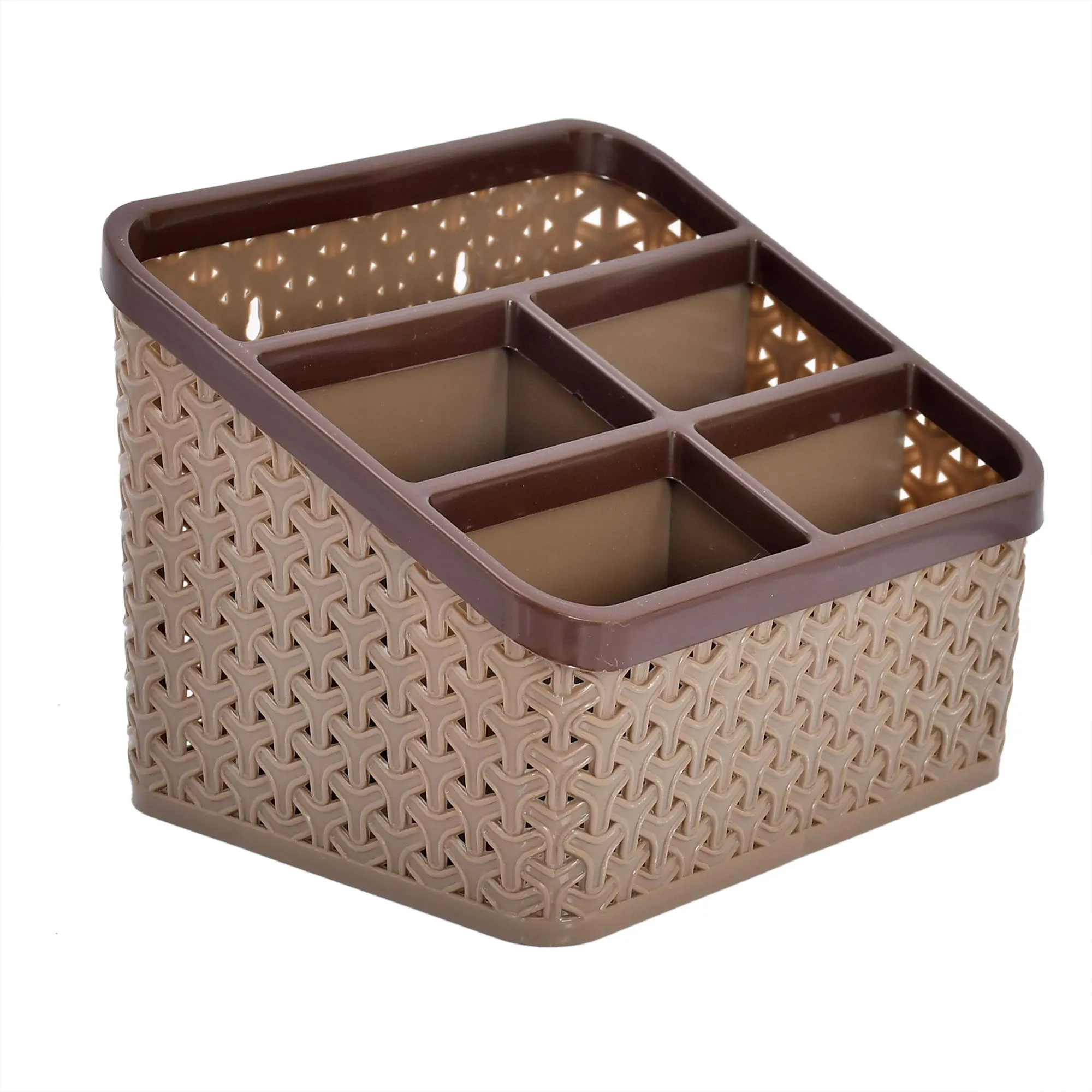Heart Home Plastic 2 Pieces Small & Large Compact and 1 Piece Stationary Office Tray Desk Organizer Container(Set of 3, Brown)- HEART7357