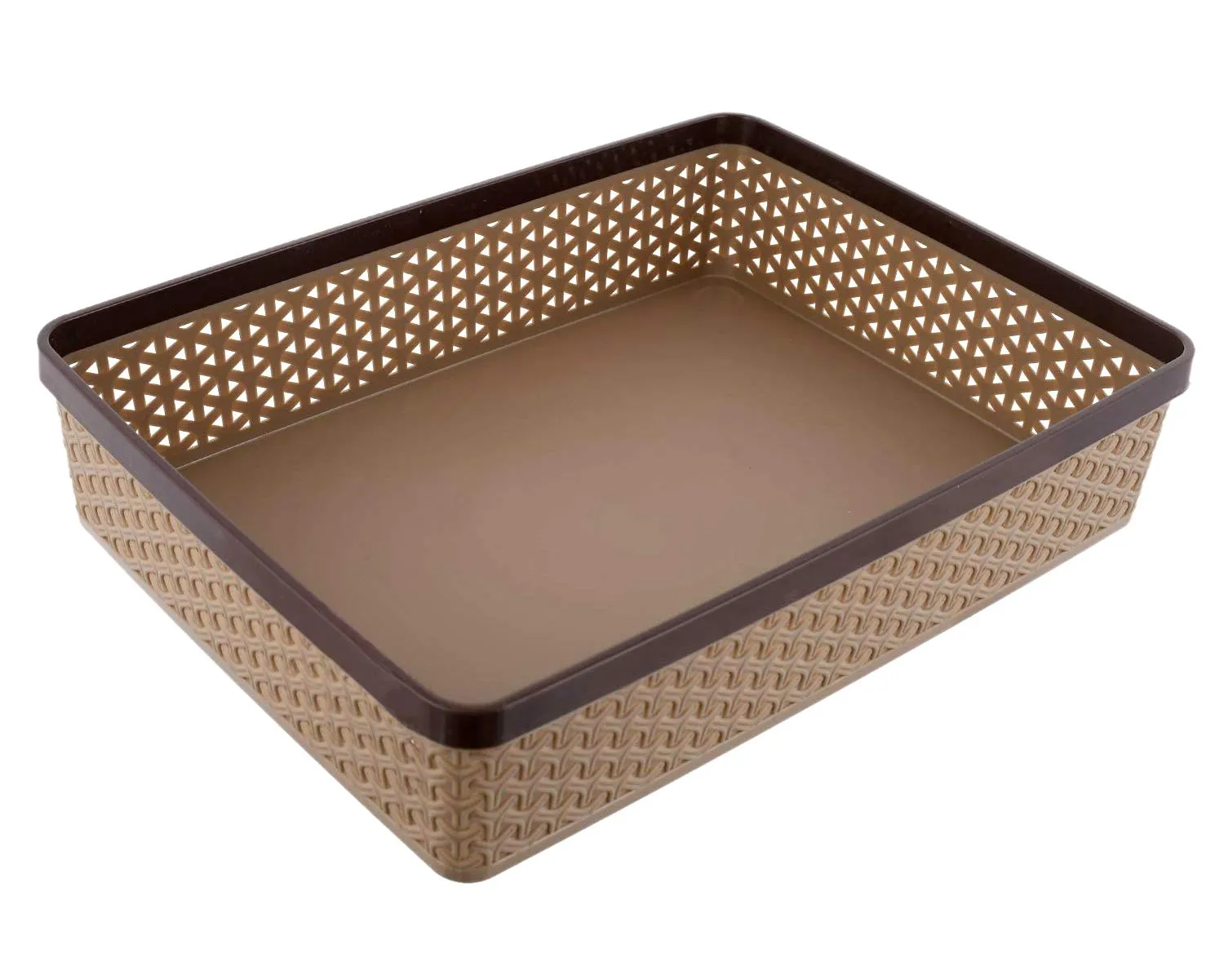 Heart Home Plastic 2 Pieces Small & Large Compact and 1 Piece Stationary Office Tray Desk Organizer Container(Set of 3, Brown)- HEART7357