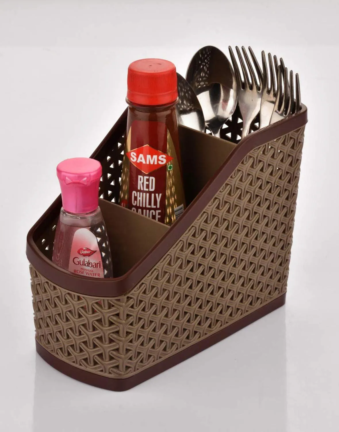 Heart Home Plastic 2 Pieces Small & Large Compact and 1 Piece Stationary Office Tray Desk Organizer Container(Set of 3, Brown)- HEART7357