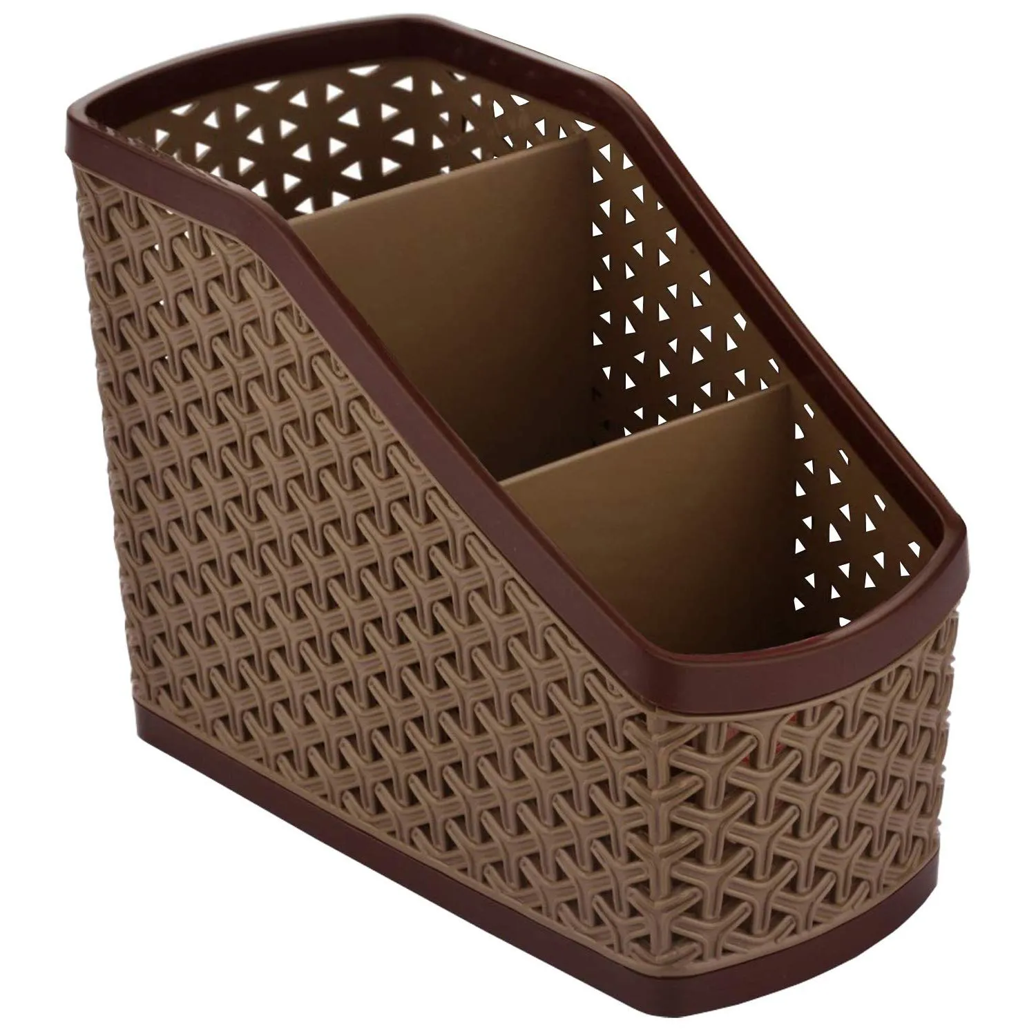 Heart Home Plastic 2 Pieces Small & Large Compact and 1 Piece Stationary Office Tray Desk Organizer Container(Set of 3, Brown)- HEART7357