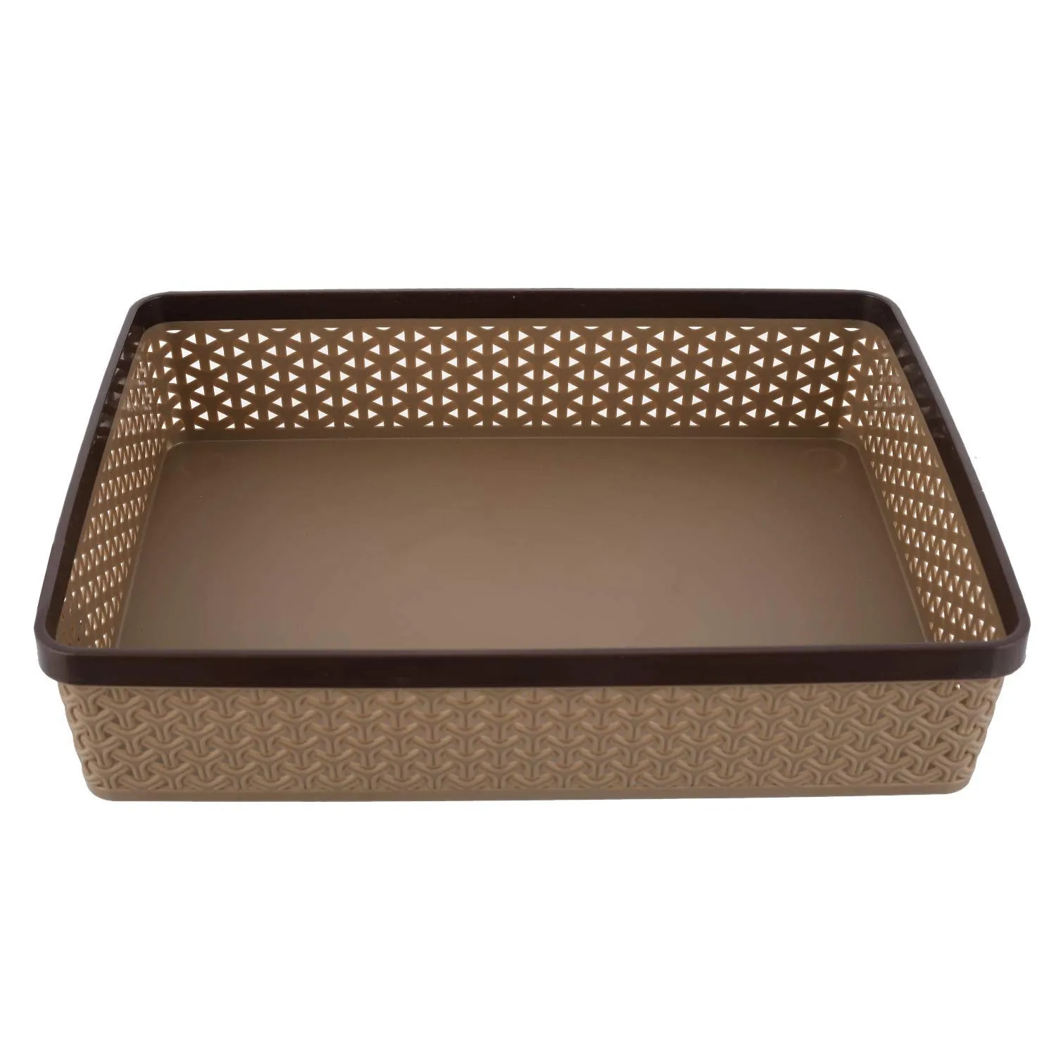 Heart Home Plastic 2 Pieces Small & Large Compact and 1 Piece Stationary Office Tray Desk Organizer Container(Set of 3, Brown)- HEART7357