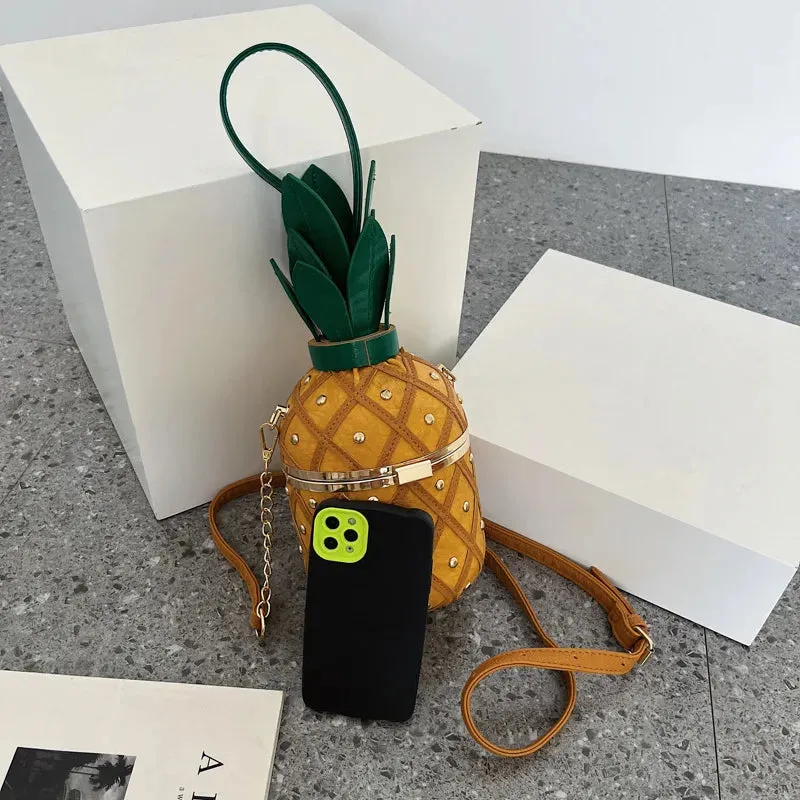 Hip Hop Women's Party Pineapple Shape Fashion Leather Bucket Crossbody Bags