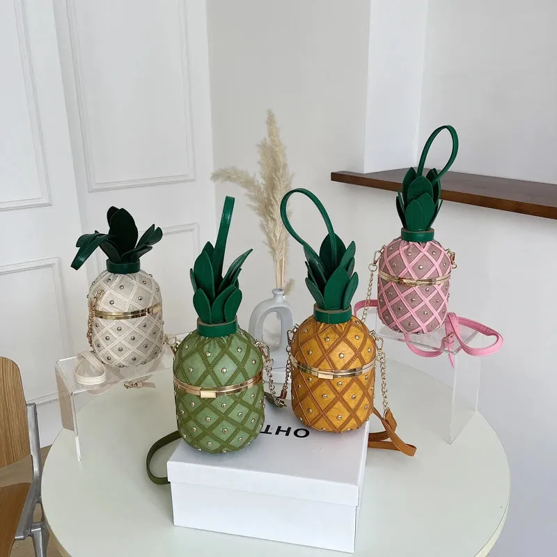 Hip Hop Women's Party Pineapple Shape Fashion Leather Bucket Crossbody Bags