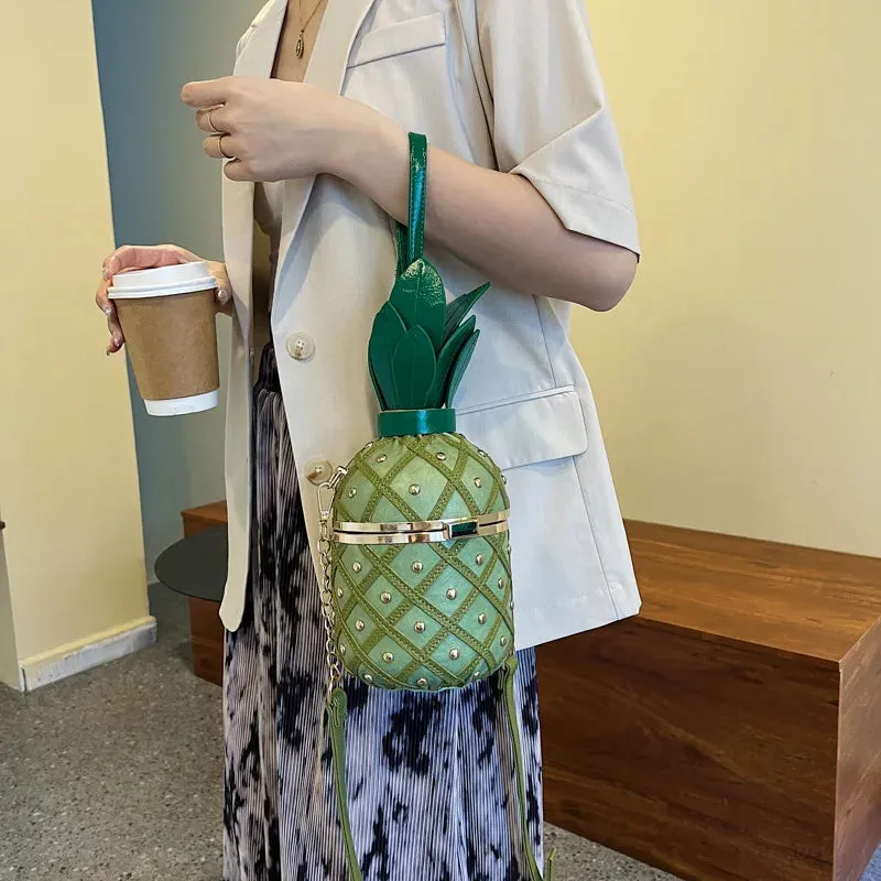 Hip Hop Women's Party Pineapple Shape Fashion Leather Bucket Crossbody Bags