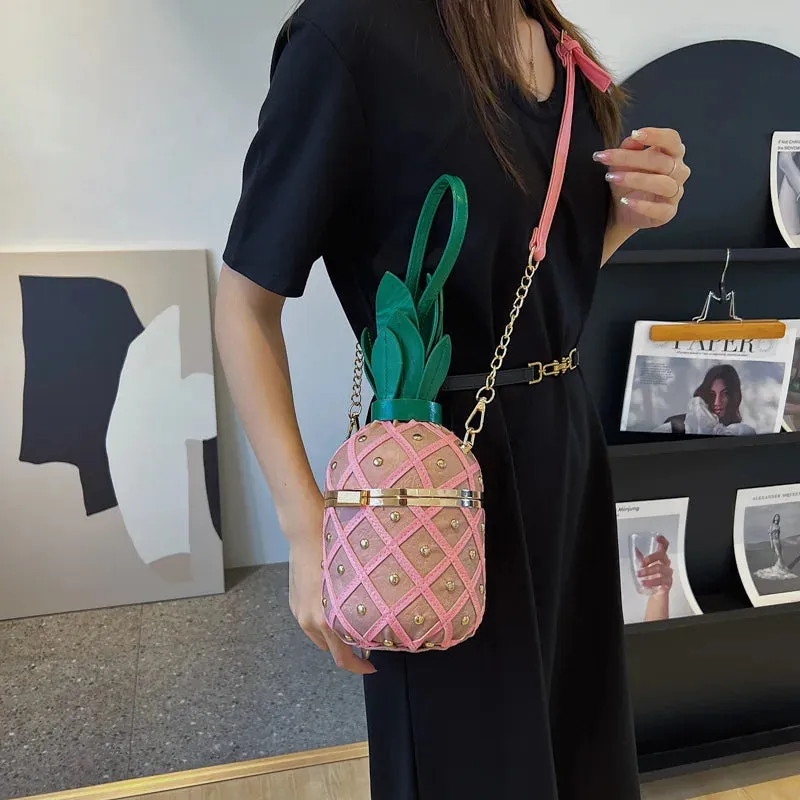 Hip Hop Women's Party Pineapple Shape Fashion Leather Bucket Crossbody Bags