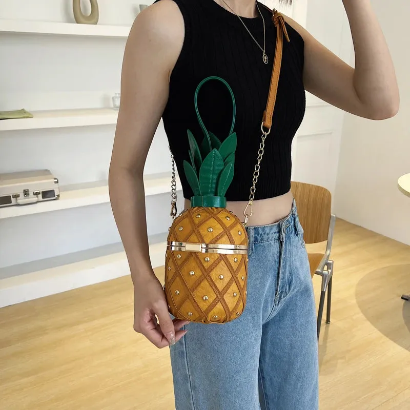 Hip Hop Women's Party Pineapple Shape Fashion Leather Bucket Crossbody Bags