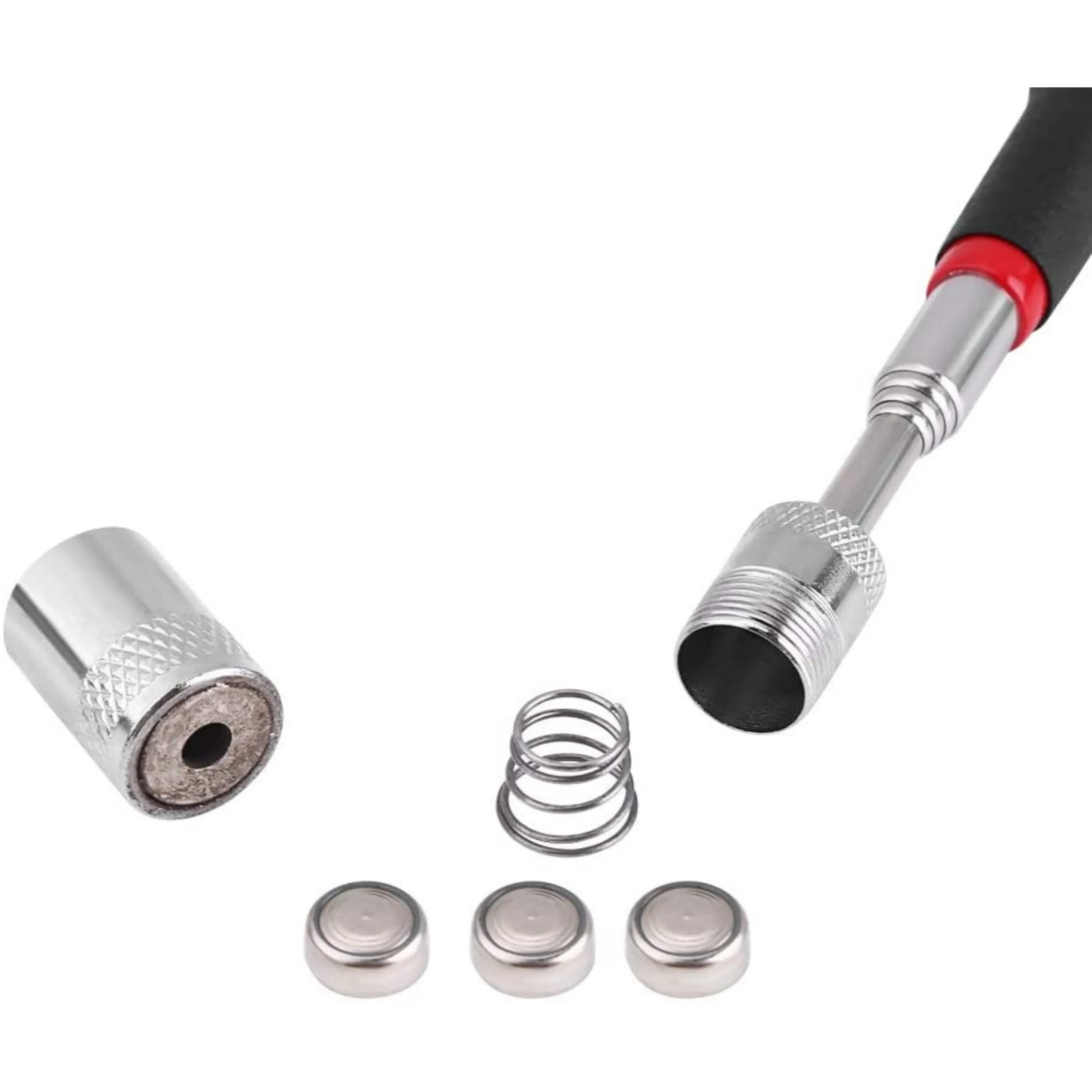 Homdum Telescopic Magnetic Pickup Tool Silicone Cushioned Handle with Pocket Clip 3.5LB Powerful Magnet Closed 7inch Fully Extended Length 30 inches for Picking Up Nuts, Bolts & Screws With LED Light.