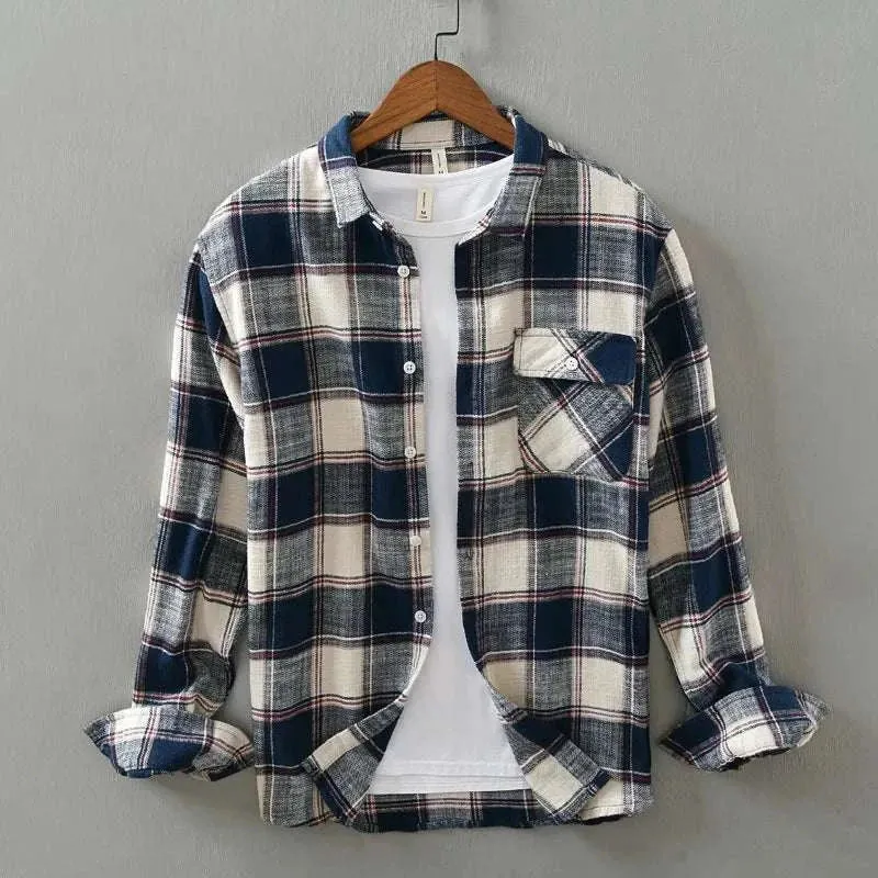 Korean plaid long-sleeve shirt