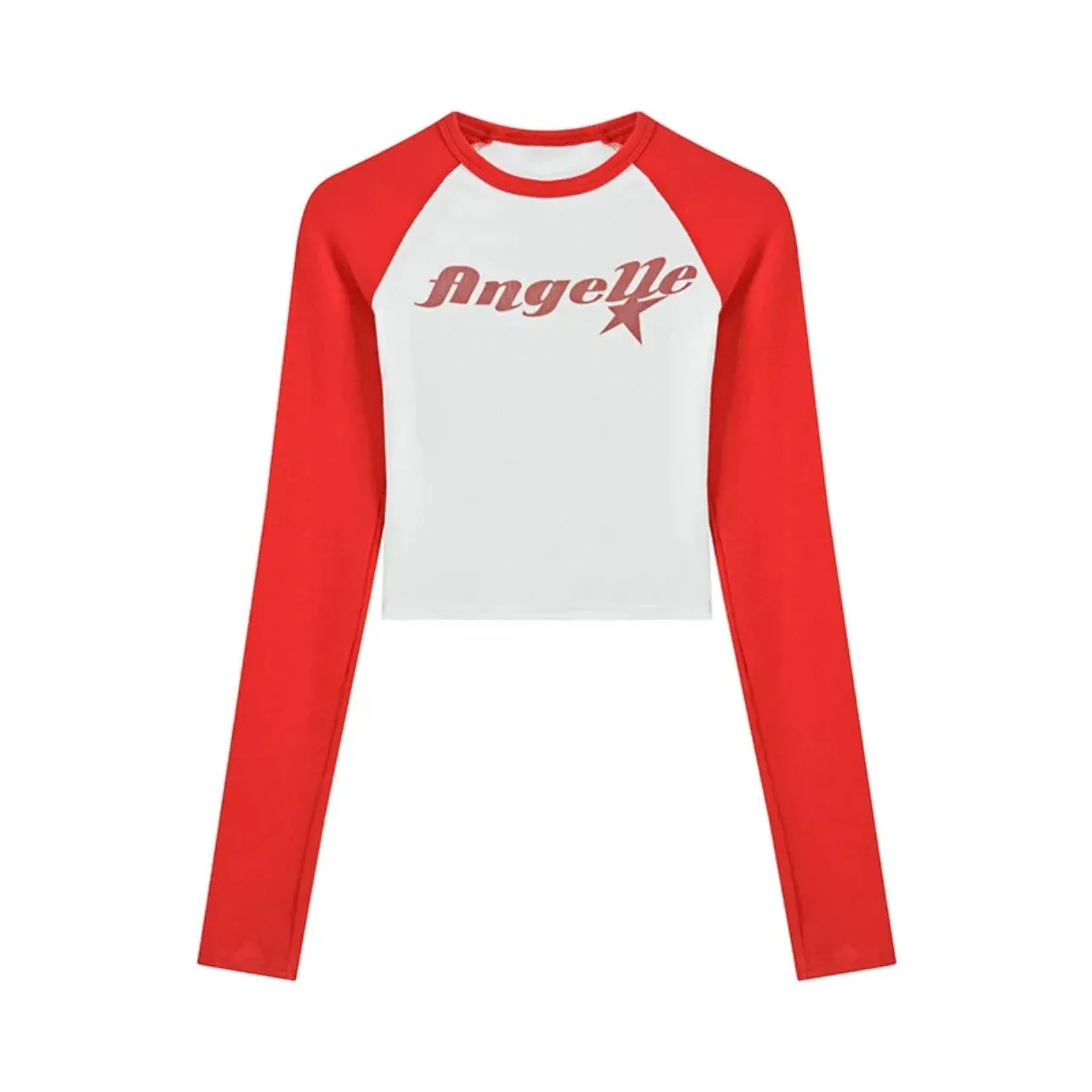 Korean Style Y2k Letter Print T-shirt Women Spring Long Sleeve Patchwork Fashion Retro Cropped Tops Hot Girl Skinny
