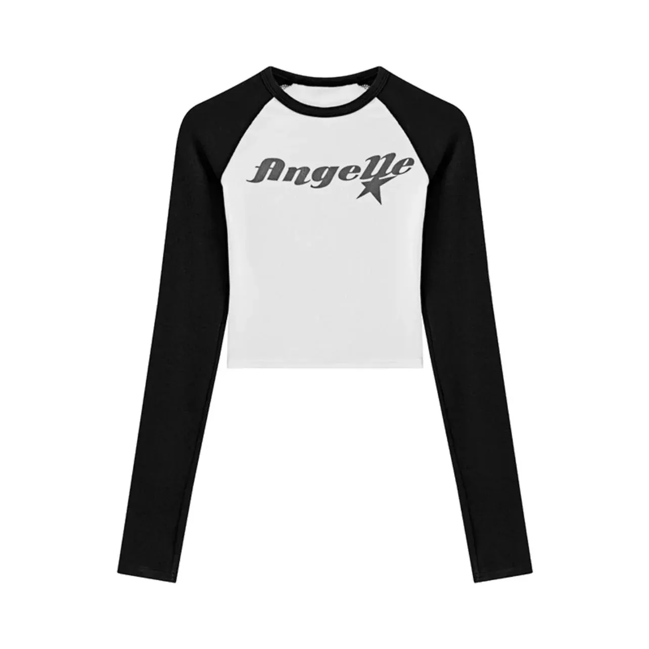Korean Style Y2k Letter Print T-shirt Women Spring Long Sleeve Patchwork Fashion Retro Cropped Tops Hot Girl Skinny