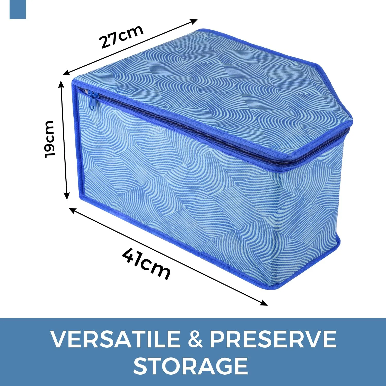 Kuber Industries Saree Cover & Blouse Cover Set | Saree & Blouse Organizer Combo Set | 2 Pieces Blouse & 2 Pieces Saree Cover Set | Zipper Closure | Lahariya-Design | Set of 4 | Blue