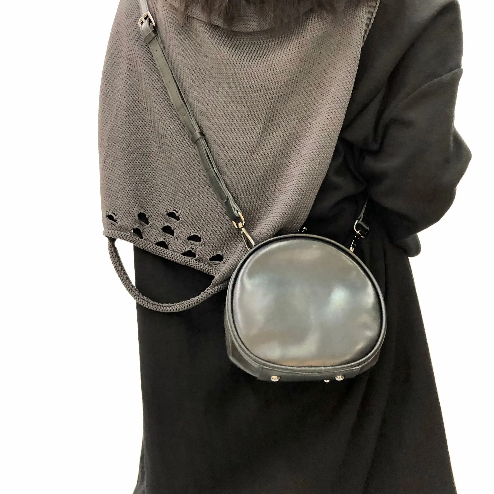 Ladies Chic Circles Elegant Round Leather Shoulder Bag Perfect for Women