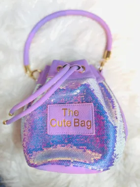 Leather & Sparkles Bucket Bag Tote Purse - Lavender