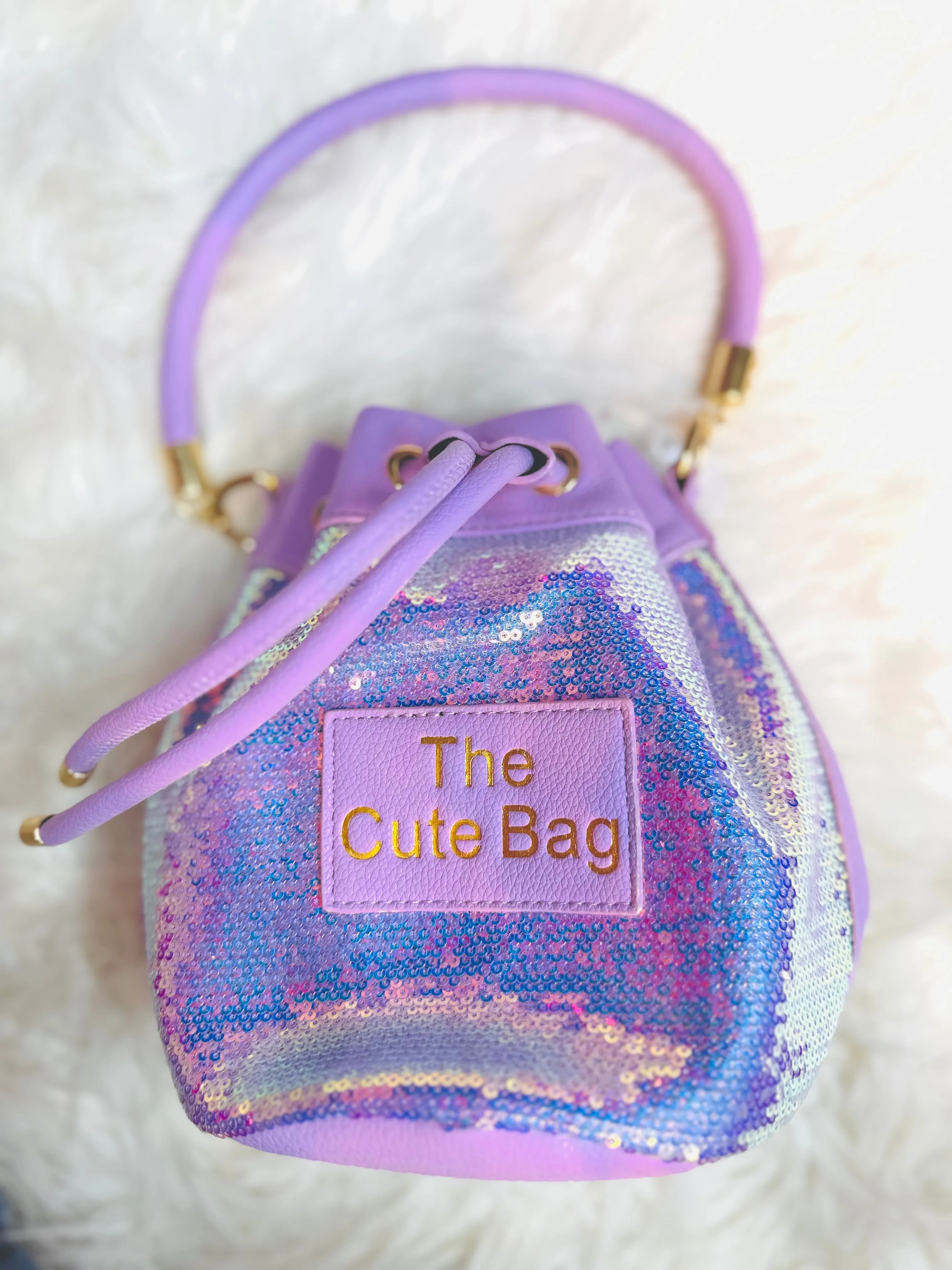 Leather & Sparkles Bucket Bag Tote Purse - Lavender
