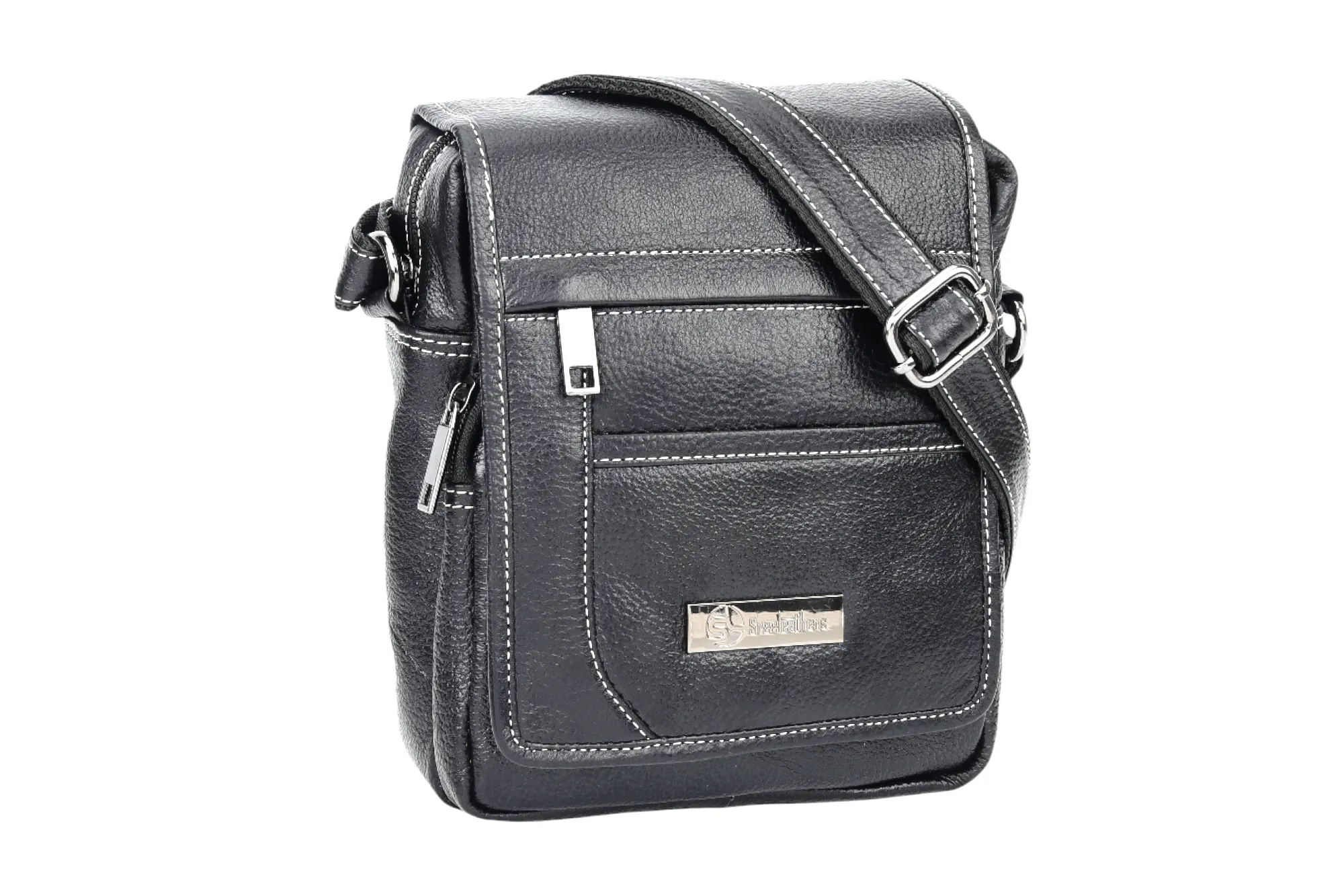 Leather Messenger Bag 90406 (BLACK)
