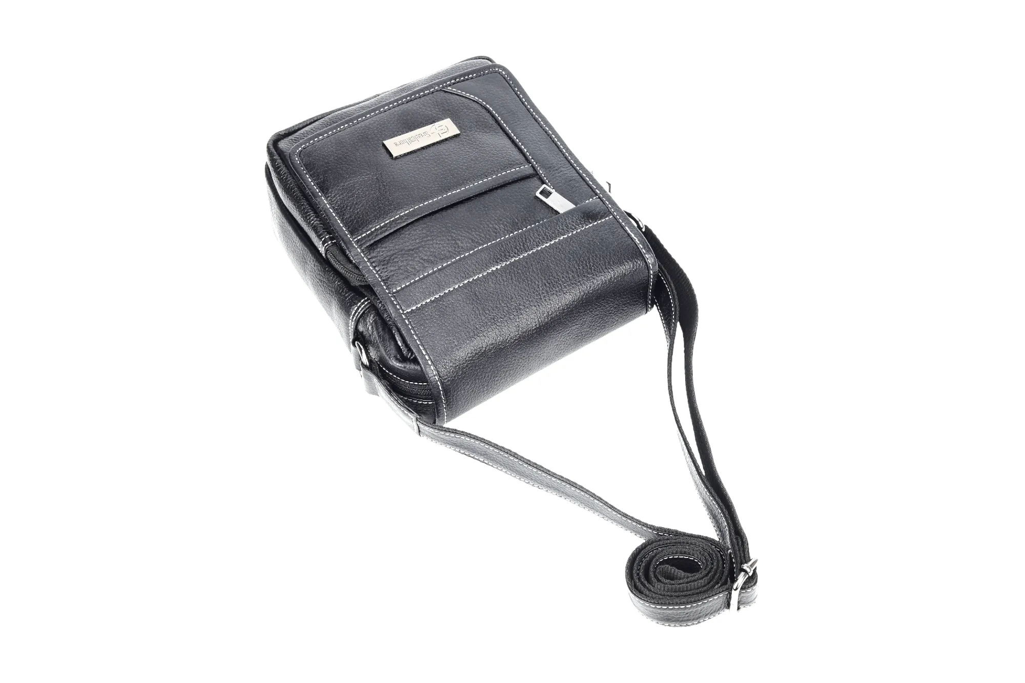 Leather Messenger Bag 90406 (BLACK)
