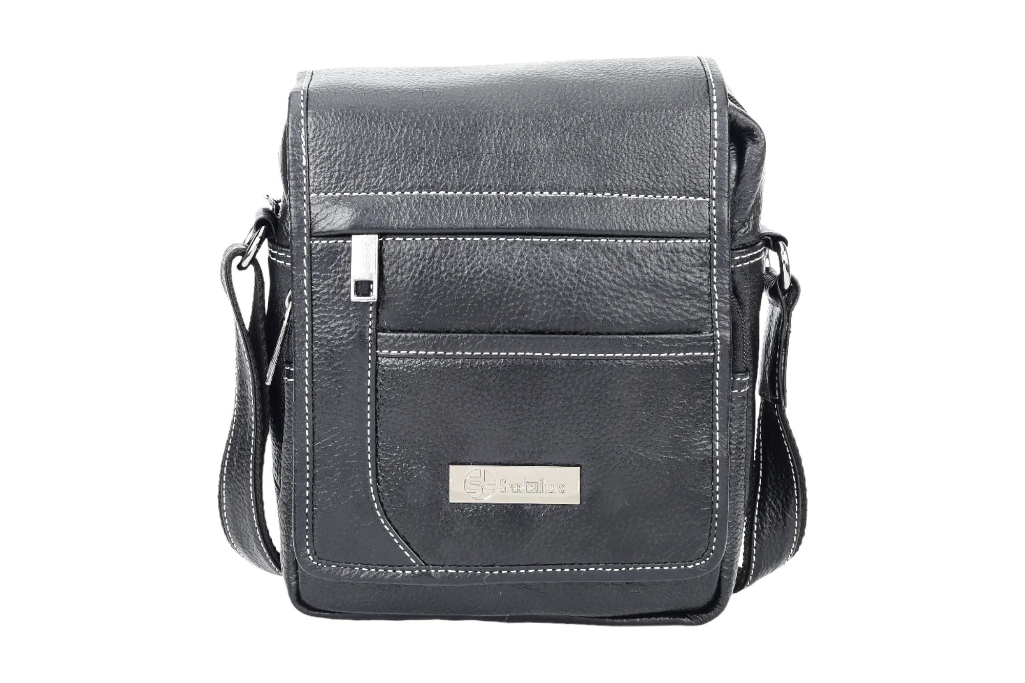 Leather Messenger Bag 90406 (BLACK)